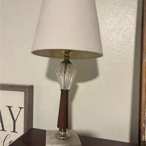 Vintage antique Elegant White and Brown wood/ glass/ marble base Table Lamp